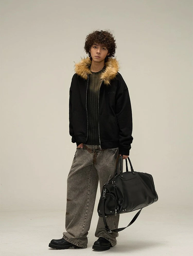 Cozy Luxe Oversized Fur Neck Zipper Hoodie Jacket - Image 7