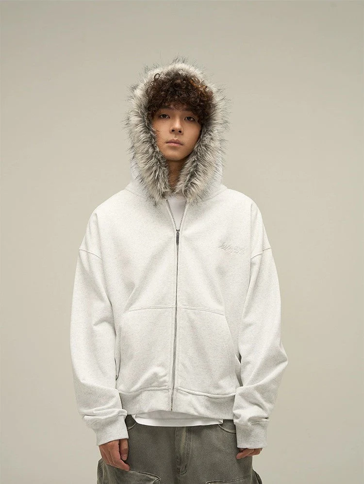 Cozy Luxe Oversized Fur Neck Zipper Hoodie Jacket - Image 9