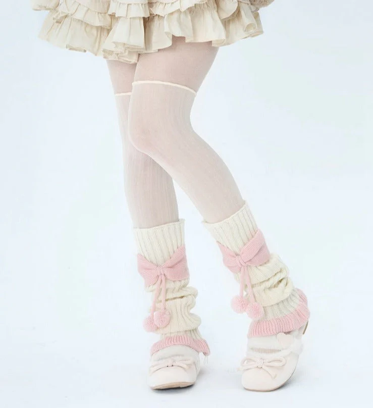 Cozy Pink Ribbed Bow Leg Warmers - Image 2