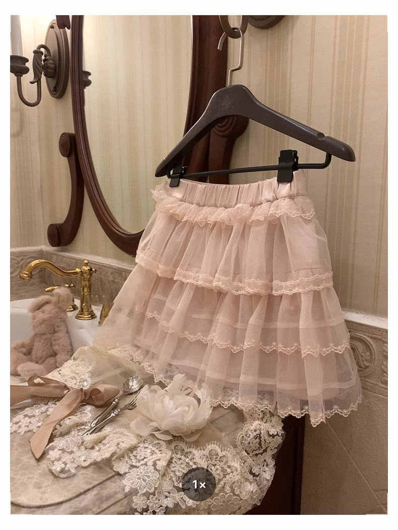 Cream Lace Puffy Cake Skirt - Image 2