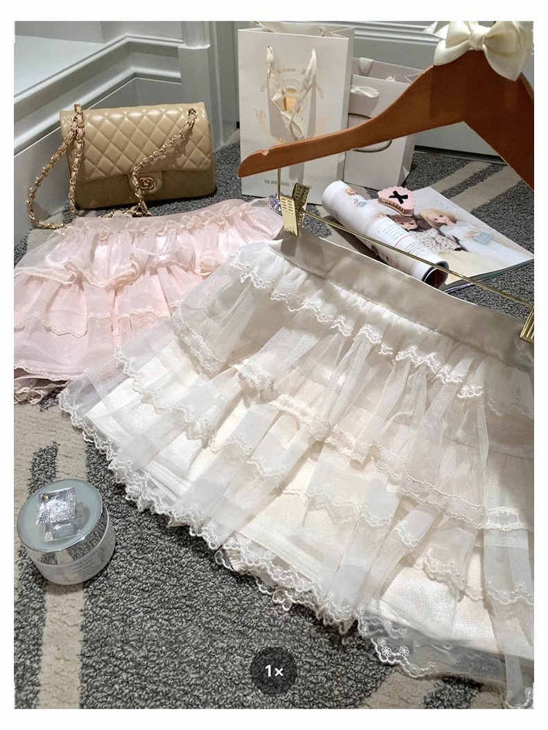 Cream Lace Puffy Cake Skirt - Image 4