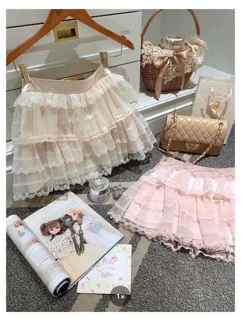Cream Lace Puffy Cake Skirt - Image 5