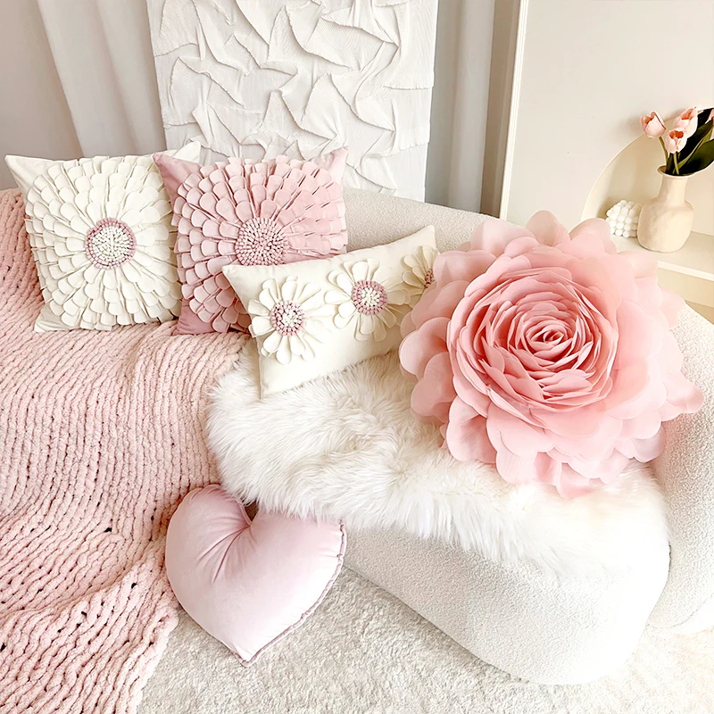 cream style pink flower pillow - Image 10