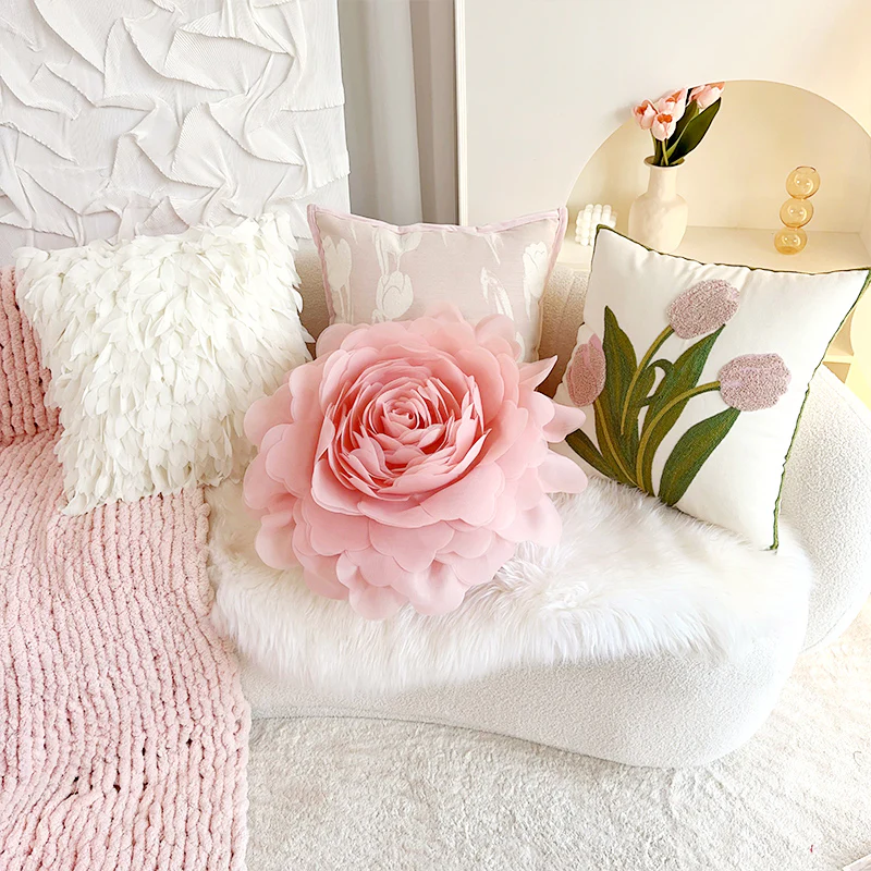 cream style pink flower pillow - Image 11
