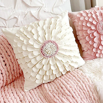 cream style pink flower pillow - Image 4