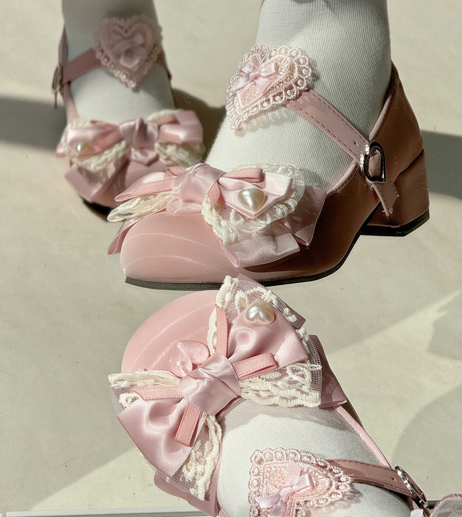 Cream Sweetheart Cat Eyelid Lolita Shoes - Image 6