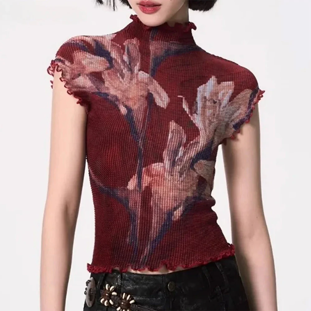 Crimson Bloom Mesh Top - Image 2