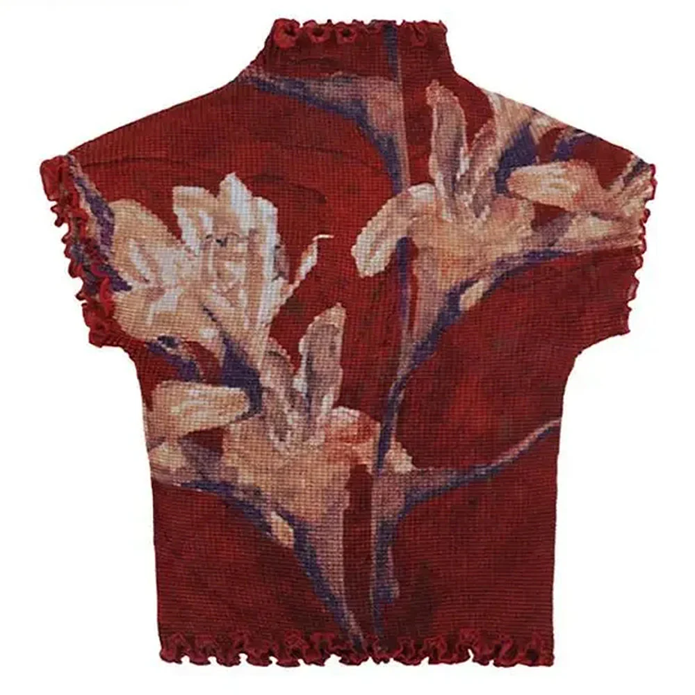 Crimson Bloom Mesh Top - Image 3