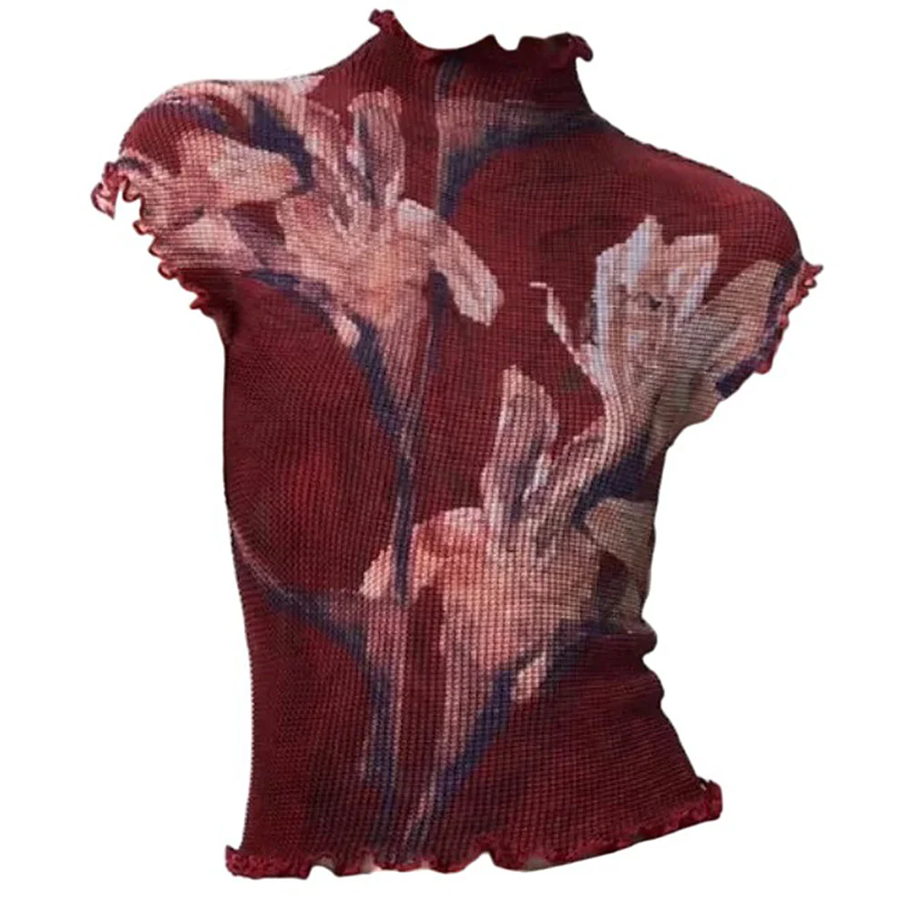 Crimson Bloom Mesh Top - Image 4