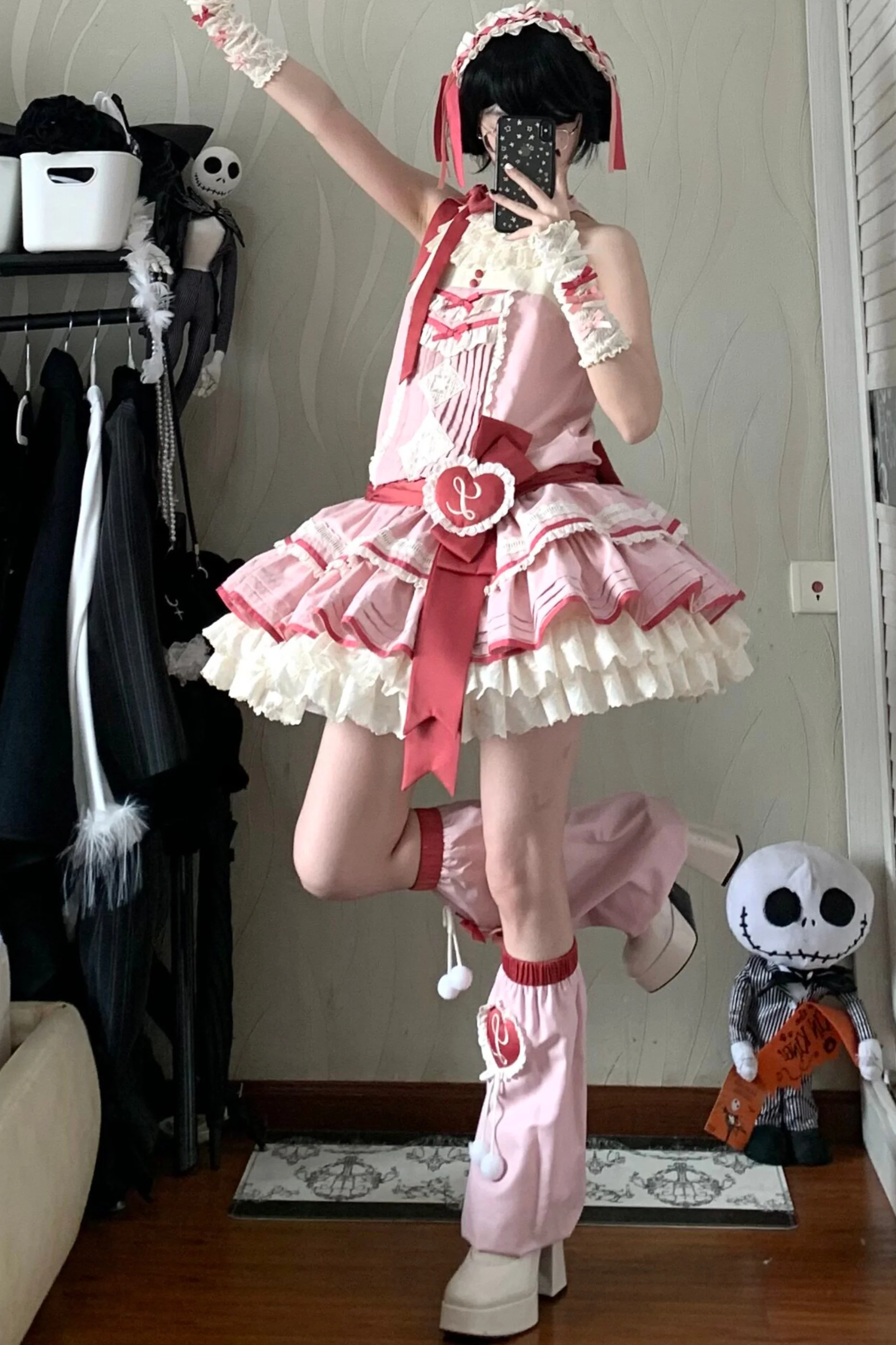 Scarlet Heartbeat Sleeveless Dress + Sleeves + Headband + Leg Warmers - Image 11