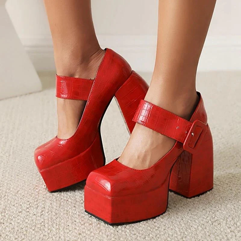 Crocodile Square Toe Platform High Heels - Image 6