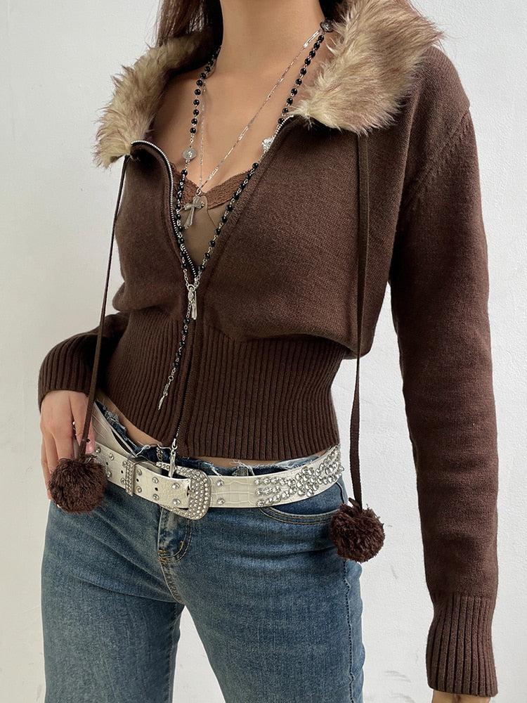 Cropped Design Zip-Up Cardigan - Image 2