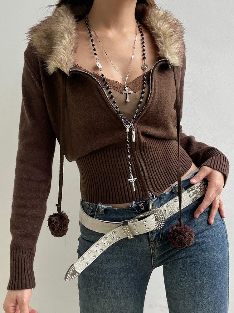 Cropped Design Zip-Up Cardigan - Image 4