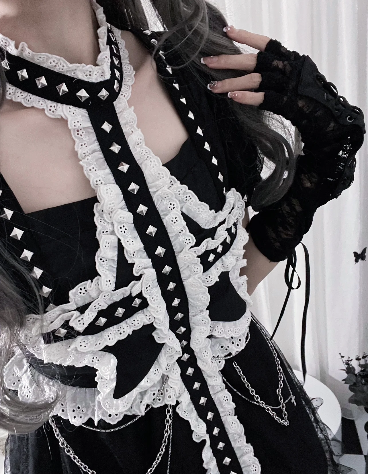 Cross Star Goth Puff Sleeve Dress - Image 2