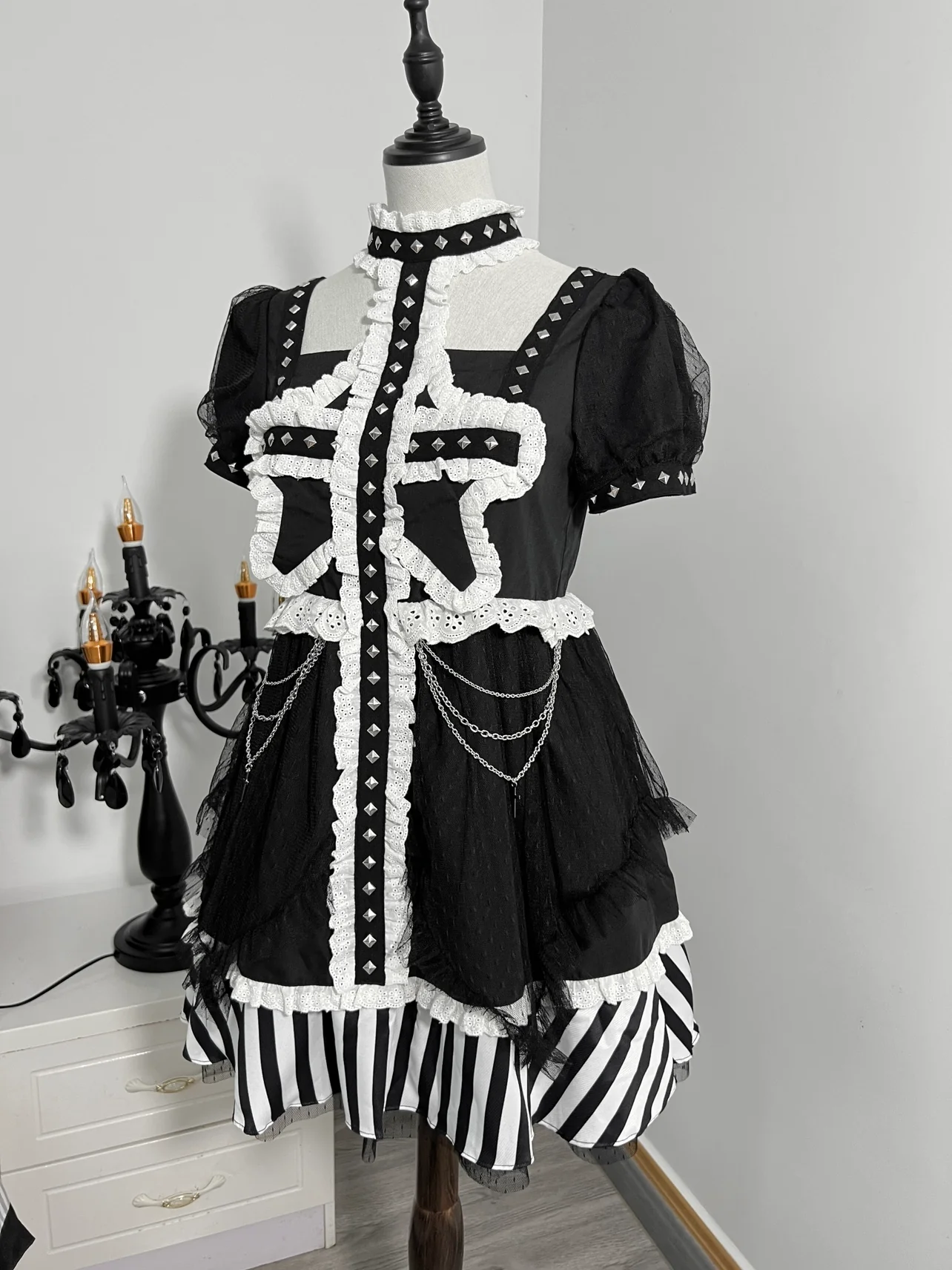Cross Star Goth Puff Sleeve Dress - Image 4
