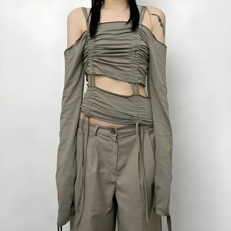 Cut-Out Ruched Long Sleeve Top - Image 3