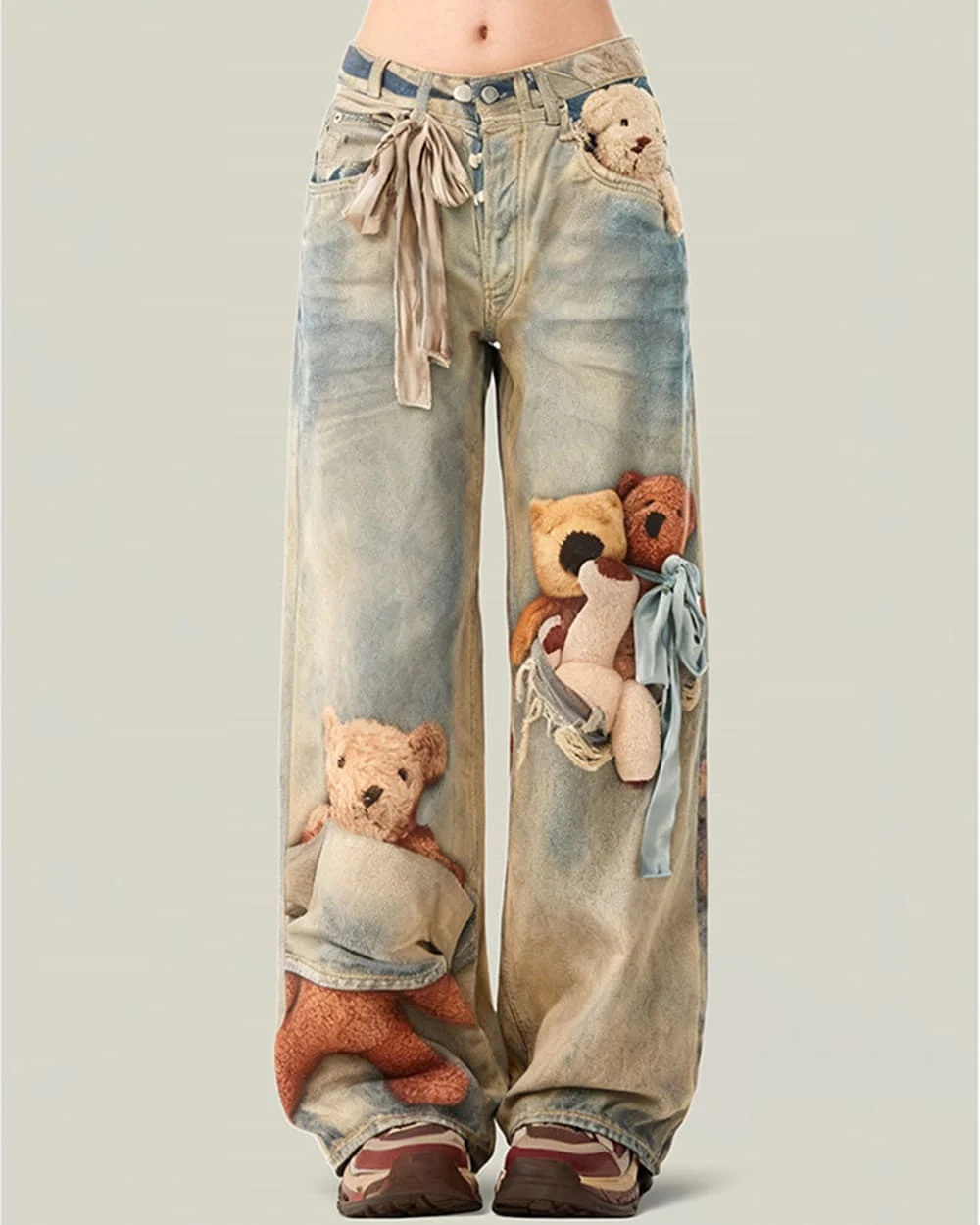 Cute Bears Print Baggy Jeans - Image 2