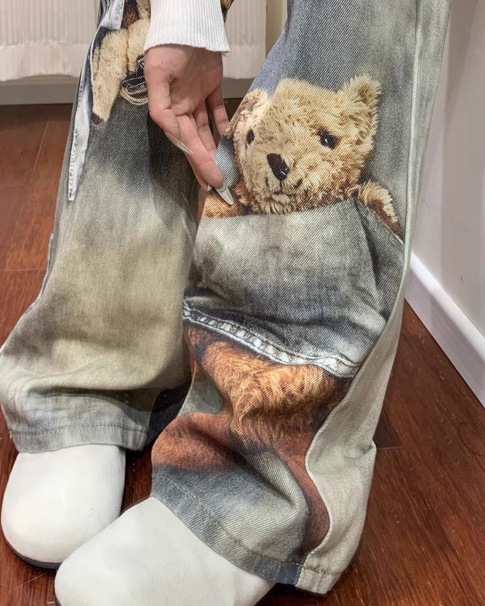 Cute Bears Print Baggy Jeans - Image 5