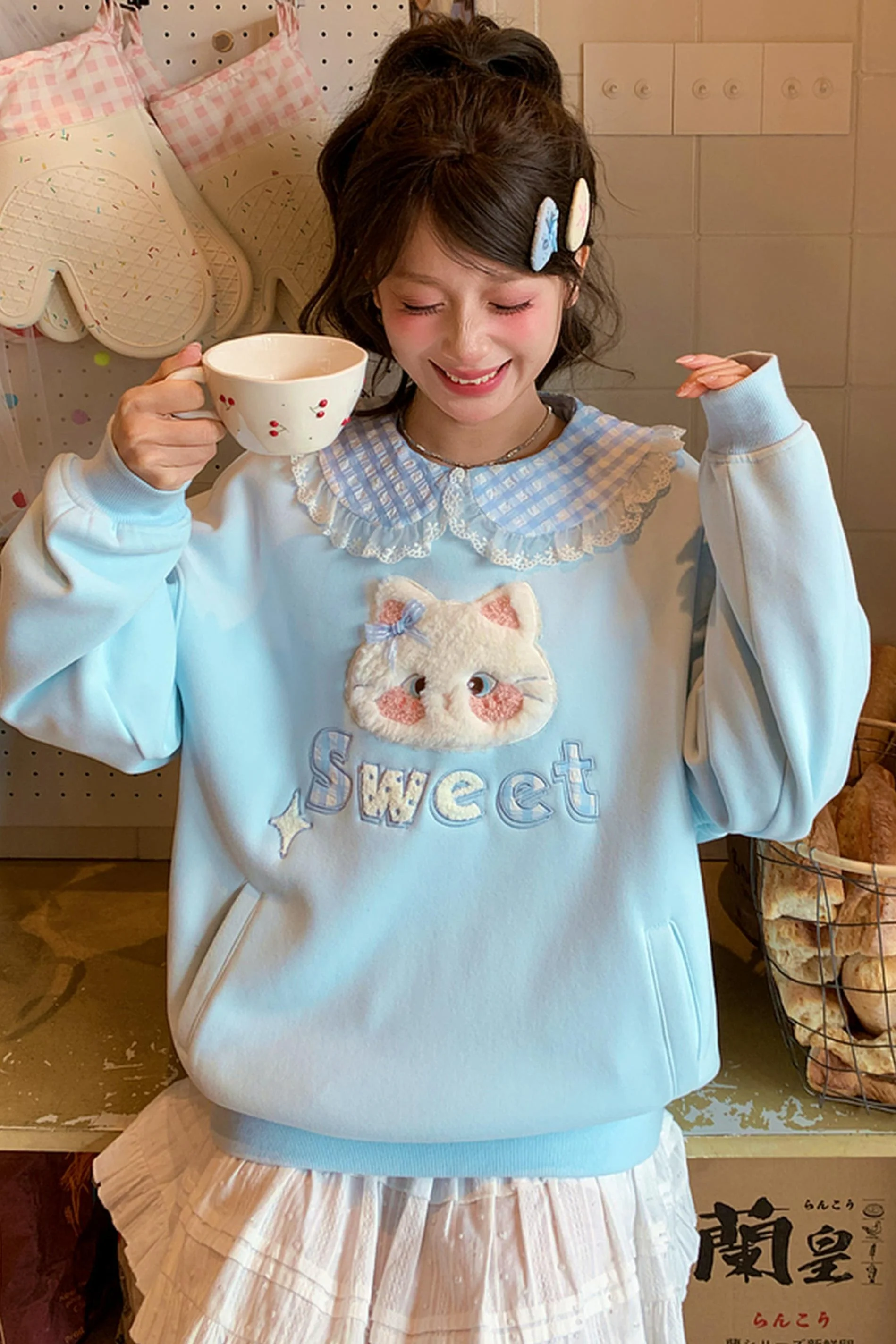 Cute Cat Embroidered Sweatshirt - Image 5