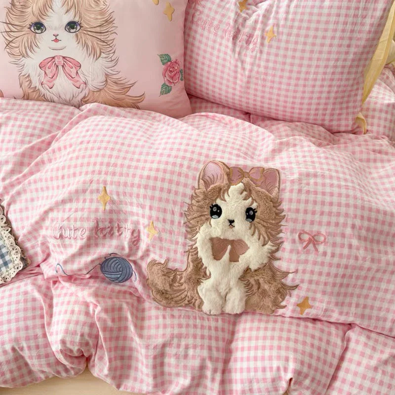 Cute Kitty Pink Gingham Bedding Set - Image 10