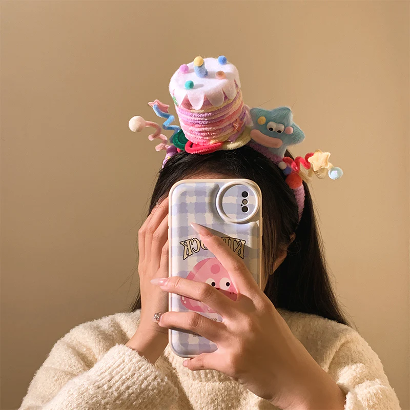 Cute Pink Birthday Cake Plush Headband - Image 2