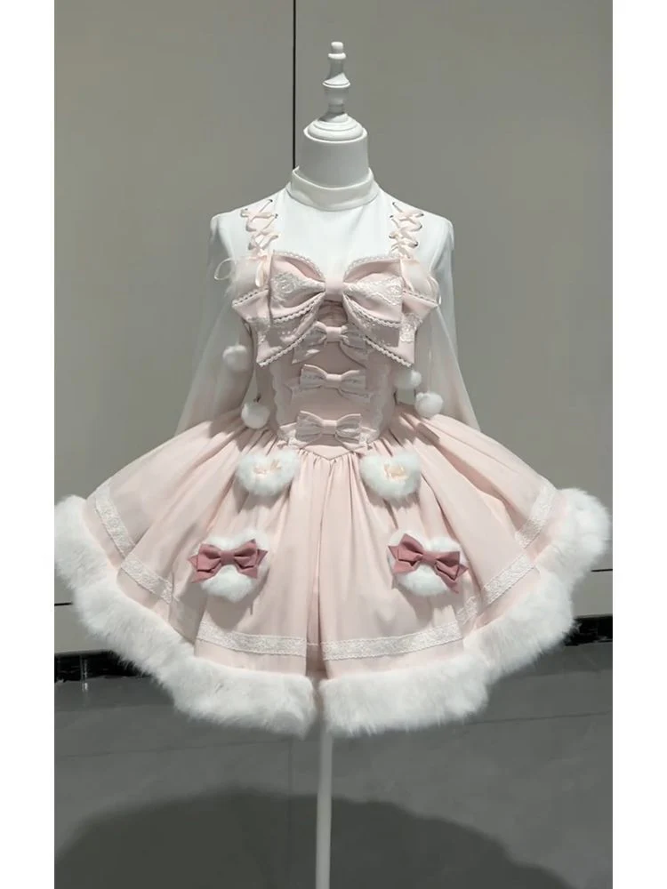 cute pink fur rabbit ears kawaii coat suit - Image 3