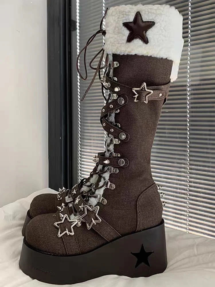 Cyber Star Platform Knee High Boots - Image 21