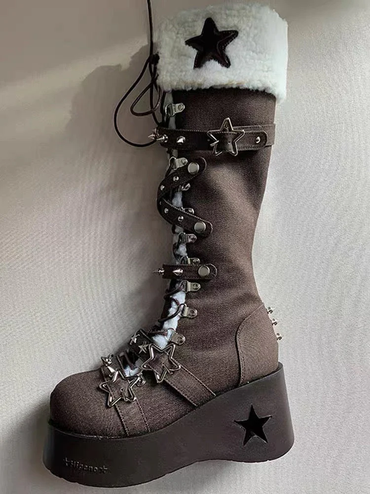 Cyber Star Platform Knee High Boots - Image 22