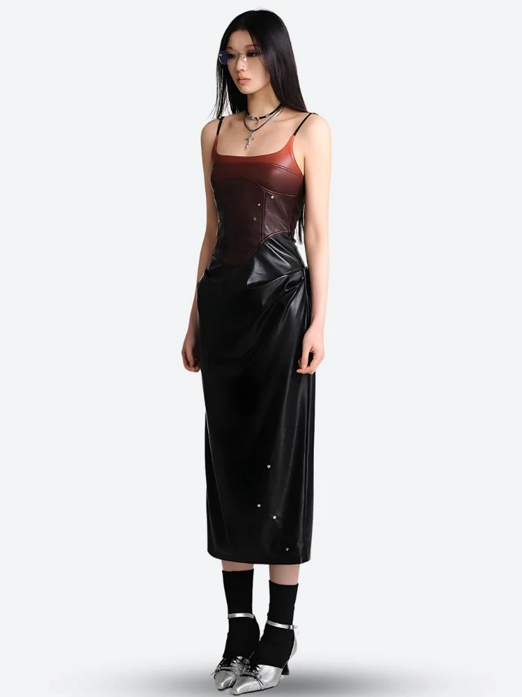 Cyberpunk Faux Leather Midi Dress - Image 2