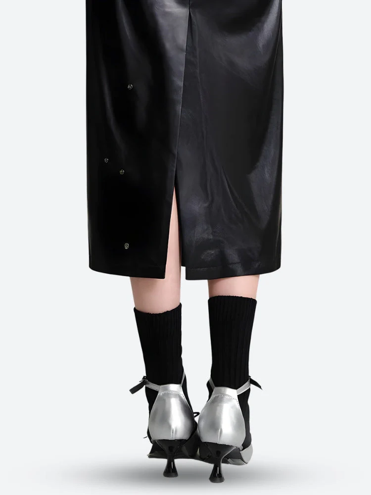 Cyberpunk Faux Leather Midi Dress - Image 6