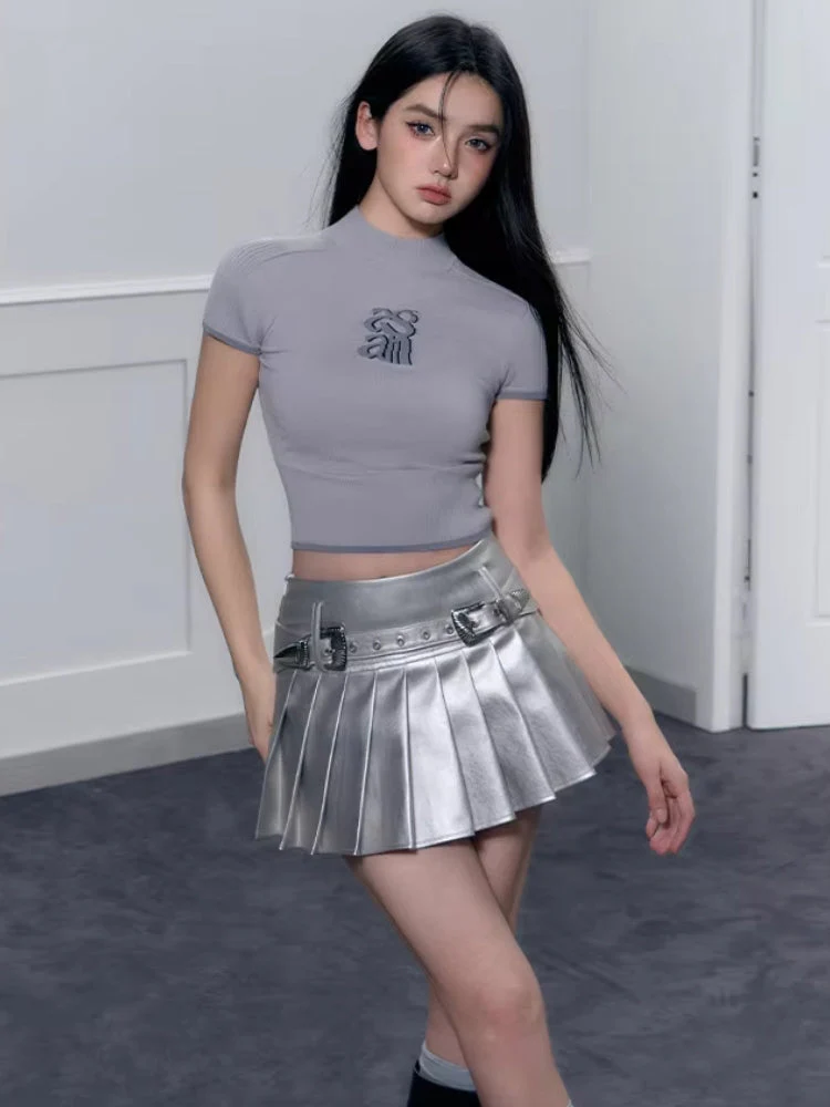 Cyberpunk Metallic Mini Skirt - Image 3