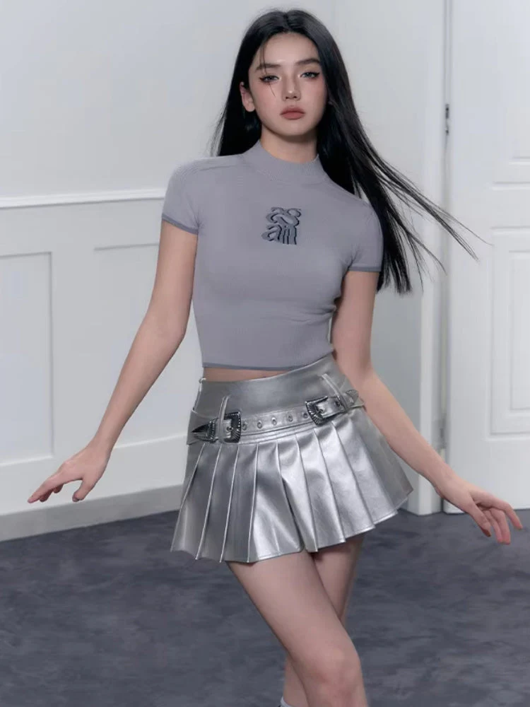 Cyberpunk Metallic Mini Skirt - Image 4
