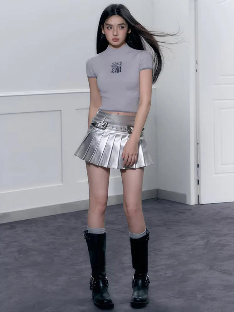 Cyberpunk Metallic Mini Skirt - Image 7