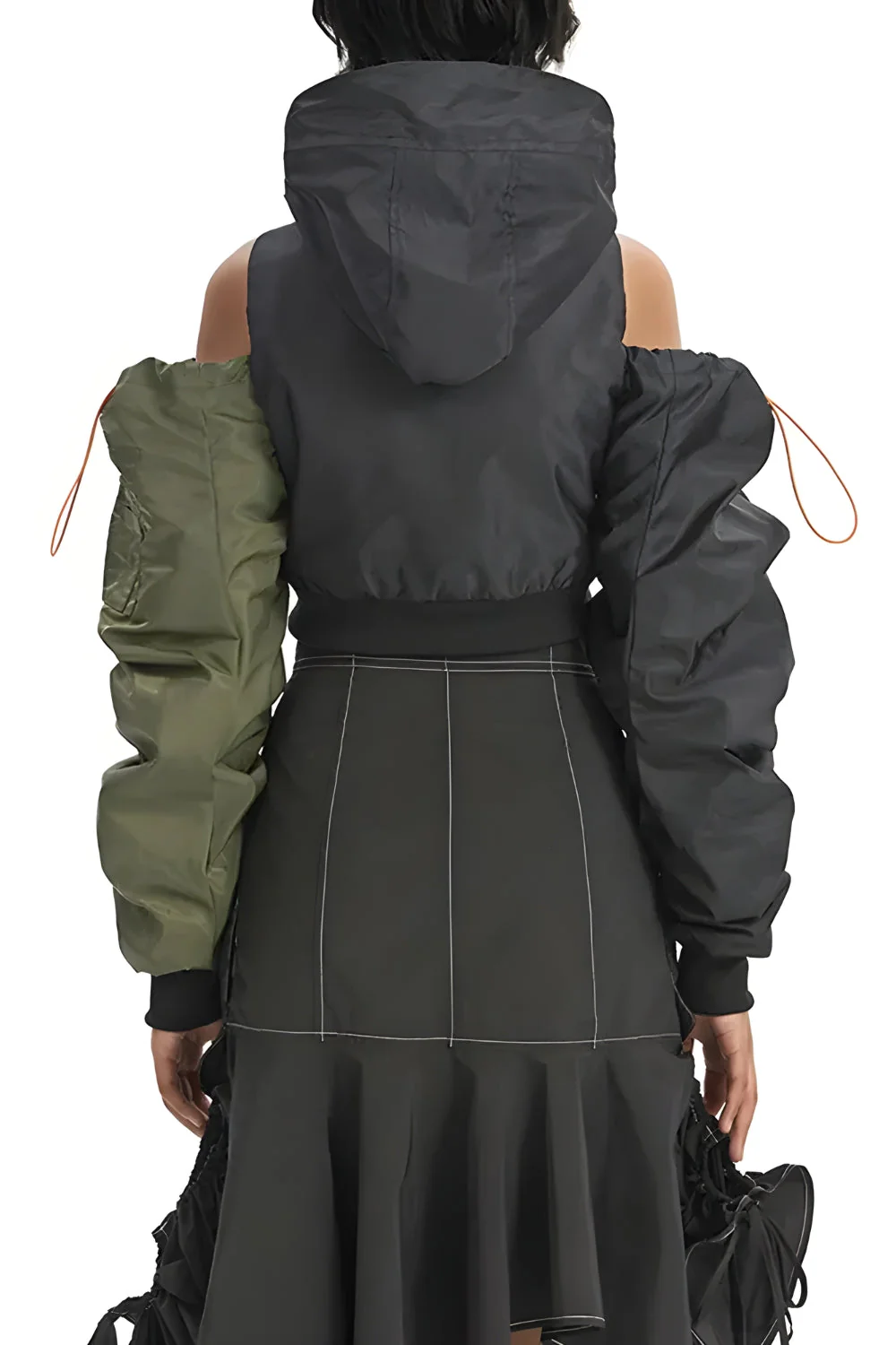 Cyberpunk Ruched Sleeve Puffer Green Jacket - Image 4