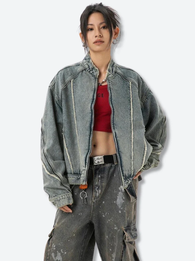 Cyberpunk Zip-Up Denim Jacket - Image 2