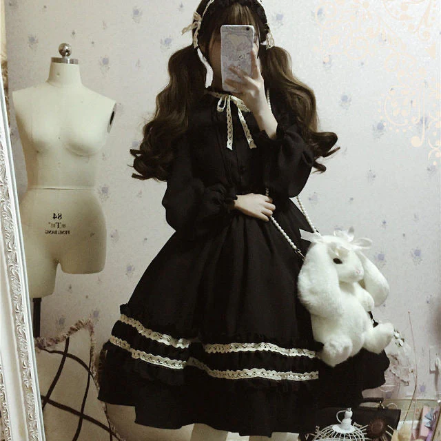 Dark Academia Black Dress - Image 7