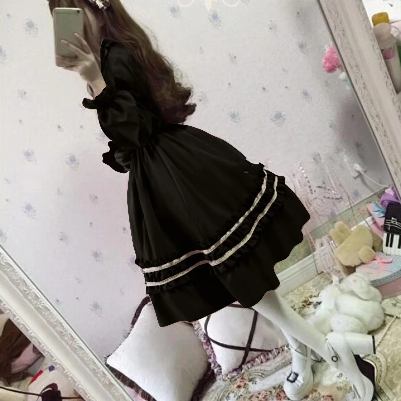 Dark Academia Black Dress - Image 2