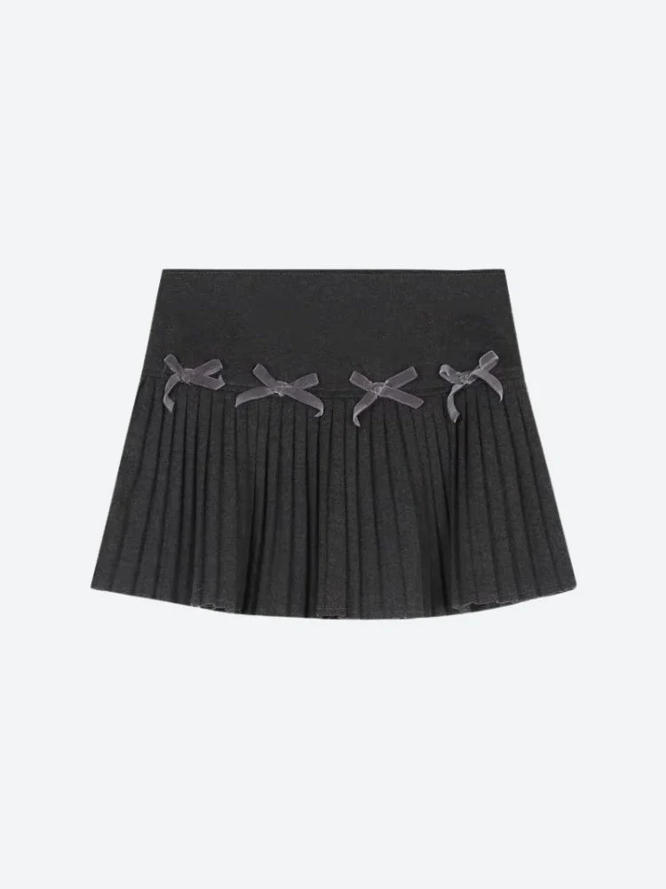 Dark Academia Bow Pleated Mini Skirt - Image 4