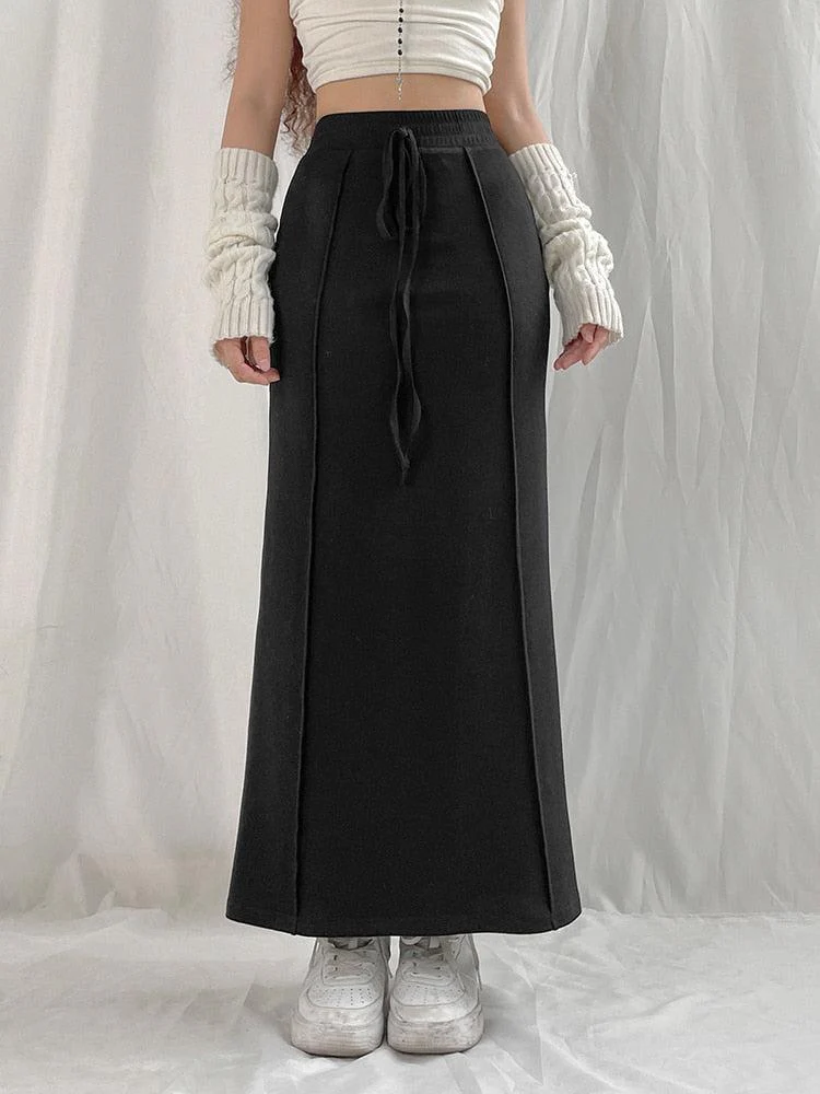 Dark Academia Drawstring Maxi Skirt - Image 2