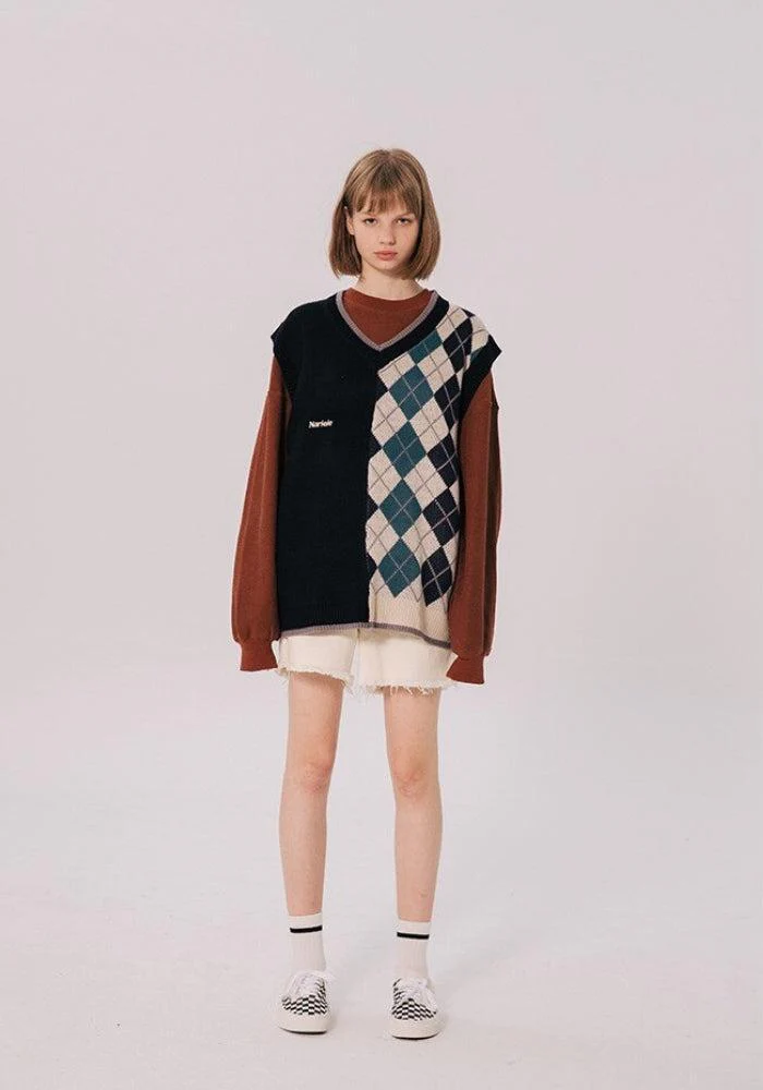Dark Academia Half Argyle Sweater Vest - Image 3