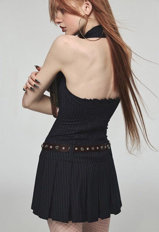 Dark Academia Halter Mini Dress - Image 3