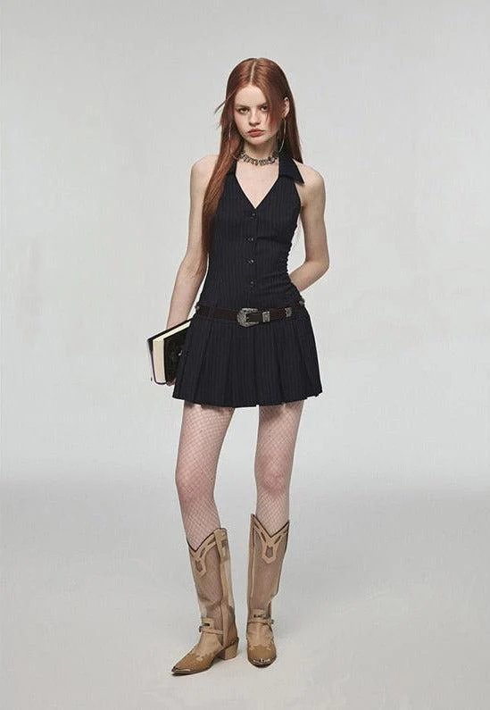 Dark Academia Halter Mini Dress - Image 4