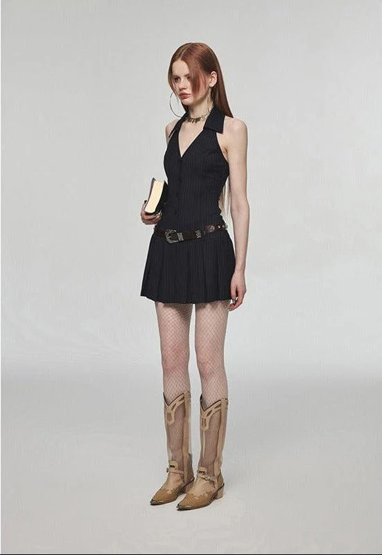 Dark Academia Halter Mini Dress - Image 8
