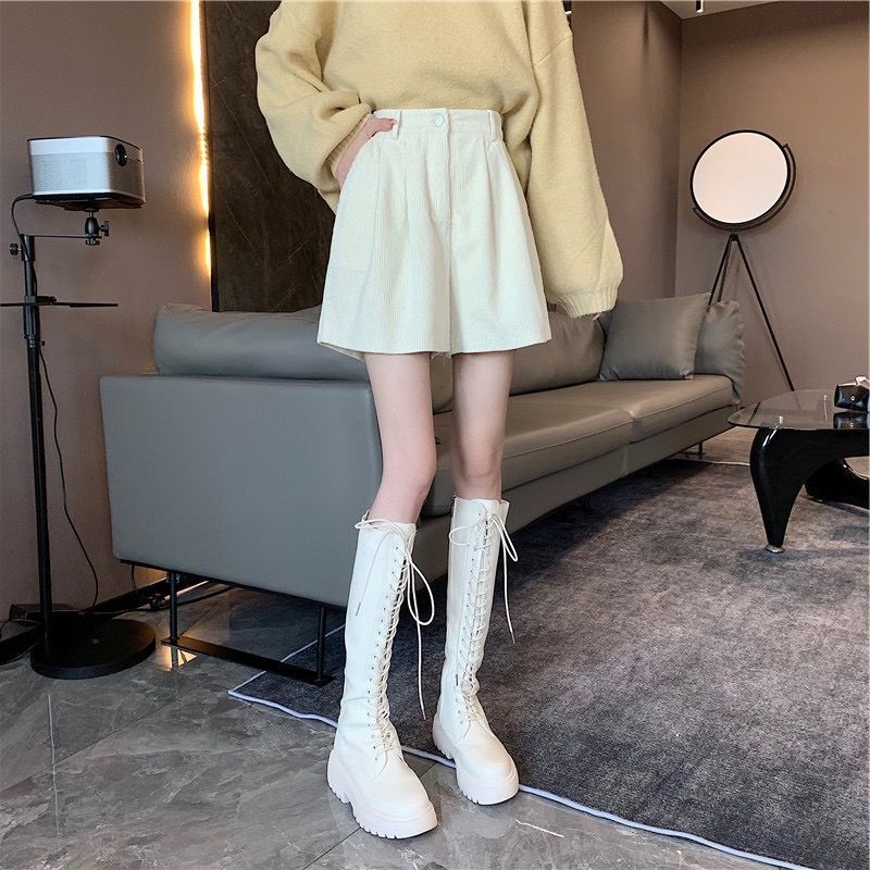 Dark Academia High Waist Corduroy Shorts - Image 6