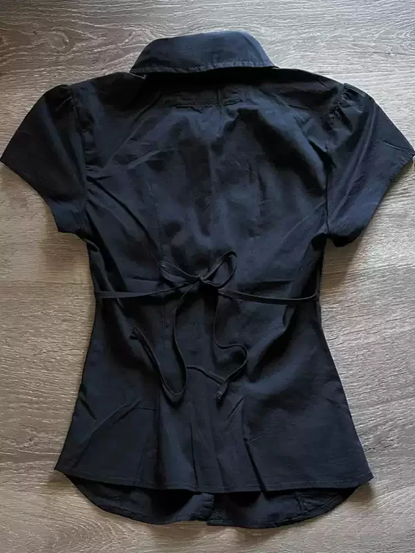 Dark blue V-neck short-sleeved shirt - Image 4