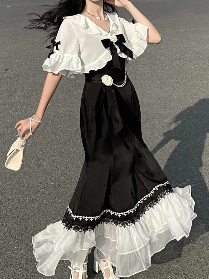 Dark Coquette Bow Fishtail Dress - Image 2
