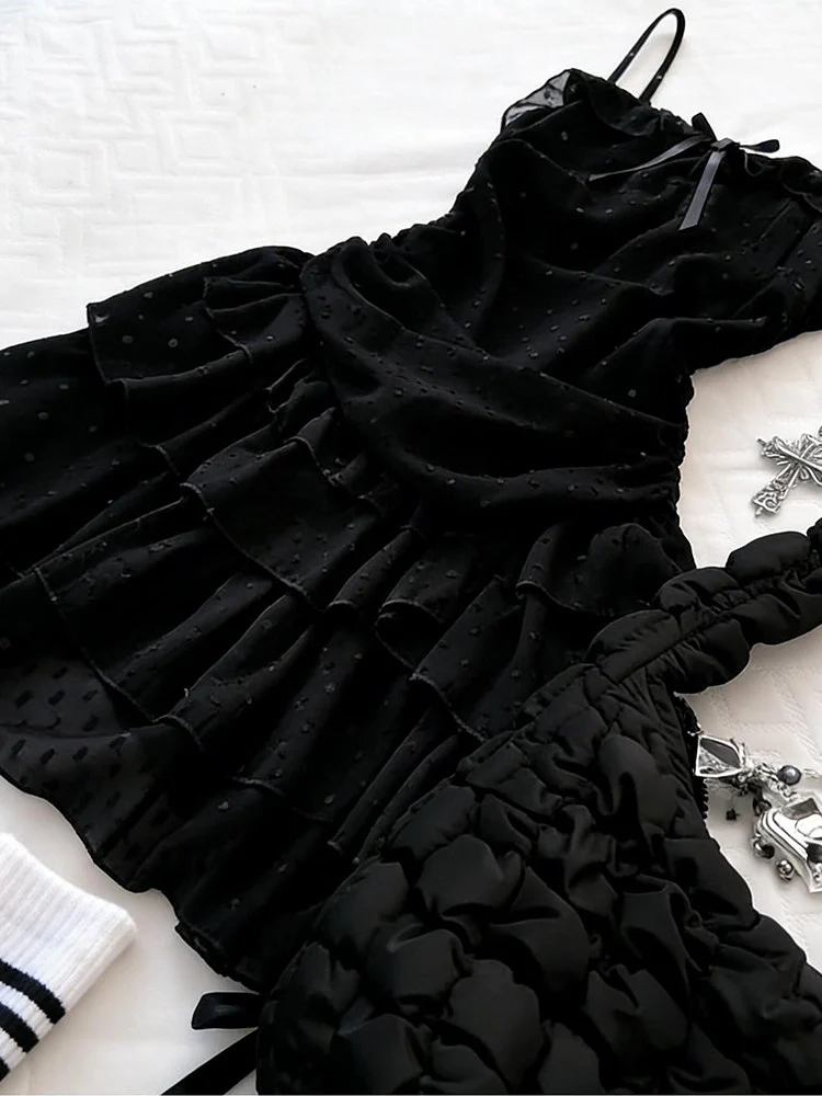 dark coquette bow mesh dress - Image 2