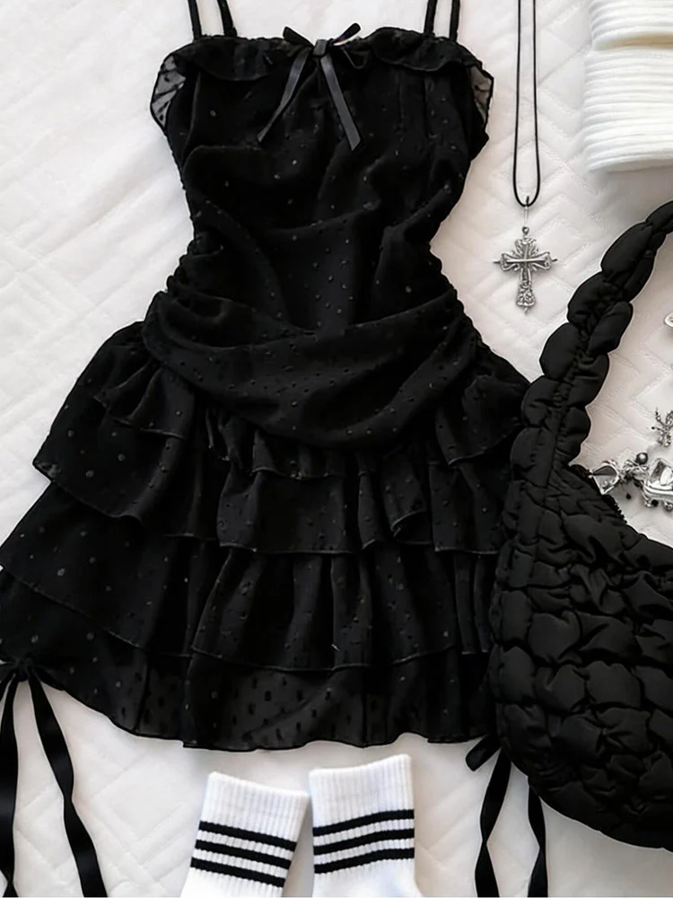 dark coquette bow mesh dress - Image 4