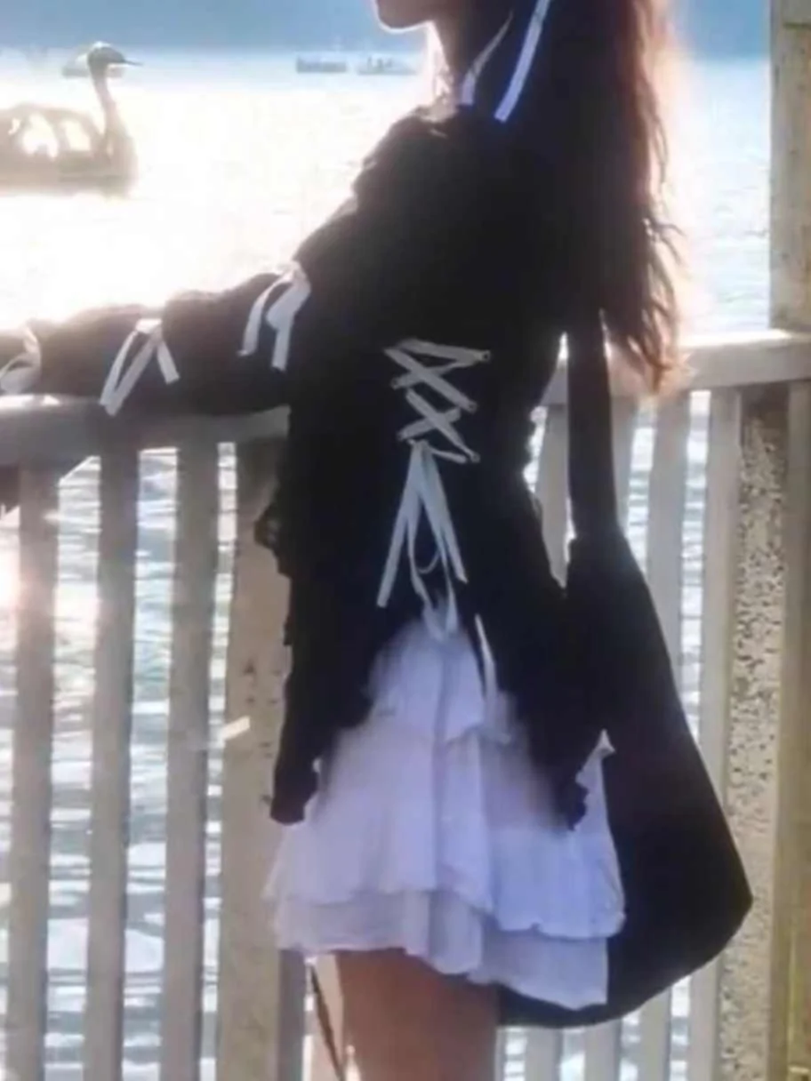 Dark Coquette Bows Puff Long-sleeved Top - Image 4