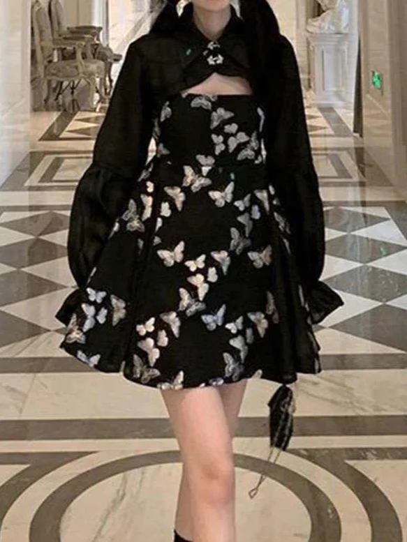 Dark Coquette Cheongsam Dress with Chiffon Blouse - Image 3